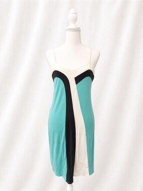 Soybu Teal, Black & Cream Colorblock Slip Dress